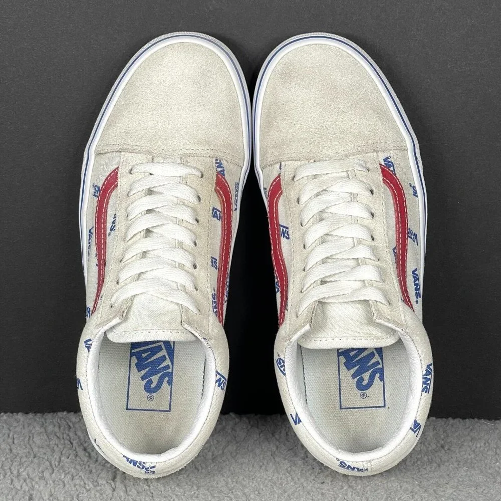 Vans Old Skool Women's Size 6.5 White Red Suede Canvas Lace Up Sneakers Shoes